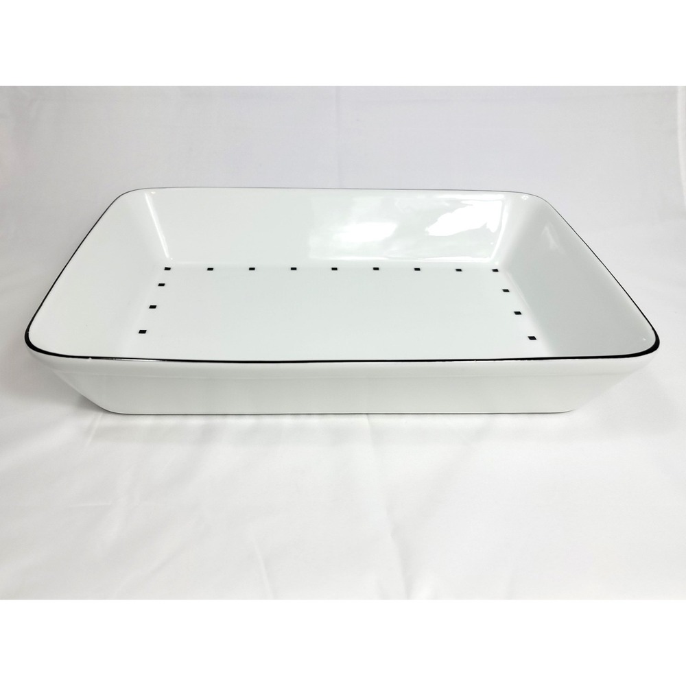 Sasaki Metropolis Black Baker Dish White Fine China Rectangular Japan 13in Dots